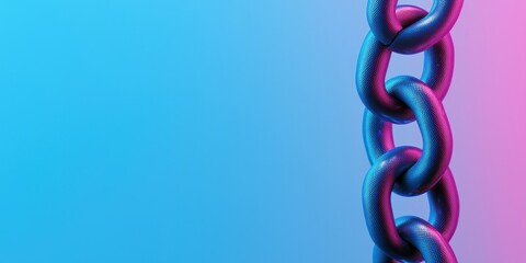 Poster - A vibrant close-up of a metallic chain against a gradient blue and pink background, highlighting the details and texture of the links.