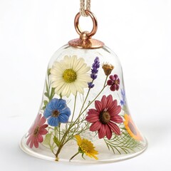 Sticker - Resin Bell with Embedded Flowers on a white background