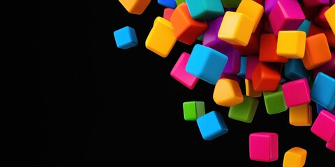 Poster - Colorful blocks in vibrant hues cascade against a dark background, creating a lively and playful visual effect.