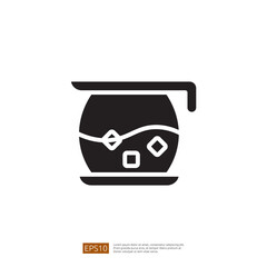 Poster - Elegant Black Icon of a Round Container with Liquid and Geometric Shapes Reflecting Modern Minimalist Design Aesthetic