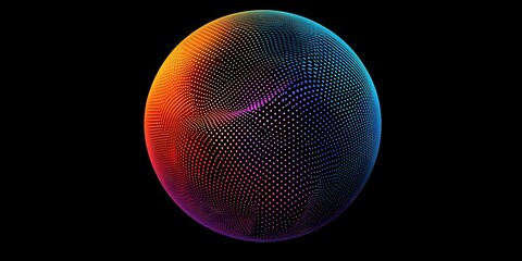 Poster - A colorful, abstract sphere displays intricate patterns, blending vibrant hues against a black background.