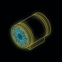 Poster - Neon industrial fan spinning on dark background, creating bright light, suitable for industrial and technology concepts