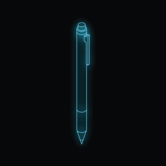 Poster - neon blue pen glowing on dark background representing creativity, ideas, and writing
