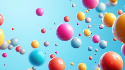 Wall Mural - Colorful spheres floating on a light blue background. (1)