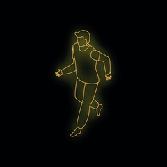 Poster - Neon sign of a running man, yellow glowing line on black background, isometric view