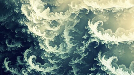 Poster - Abstract swirling fractal art in teal and beige tones