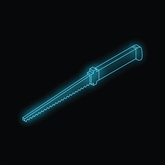 Poster - neon glowing electric carving knife is isolated on black background