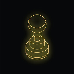 Poster - Neon yellow isometric stamp glowing on a black background, representing authentication, validation, and approval