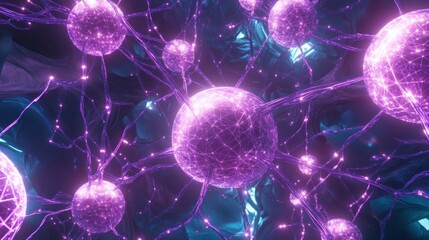 Poster - Abstract Neural Network Glowing Spheres Connected