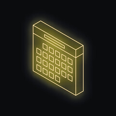 Poster - Neon yellow calendar icon glowing on dark background, representing scheduling, time management, and organization