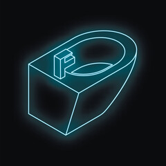 Poster - Neon bidet with faucet glowing on black background, representing modern bathroom fixtures and futuristic hygiene concepts