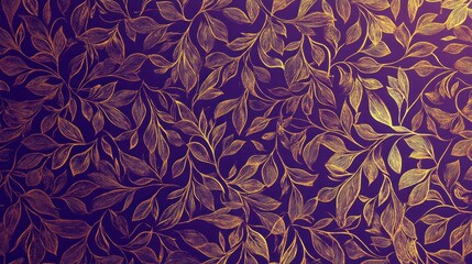 Poster - Golden Leaf Pattern on Purple Background