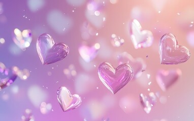 Wall Mural - Glowing pearl-like floating hearts in soft-focus over a delicate pink and lavender ombrÃ? gradient for Saint Valentines Day and 8 March International Womens Day