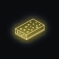 Poster - Neon sponge glowing on black background, representing cleaning and household chores
