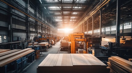Aufkleber - Industrial Wood Processing Plant Interior View