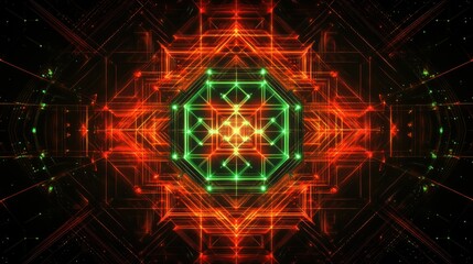 Poster - Abstract Geometric Orange And Green Light Pattern