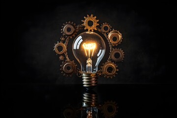 Wall Mural - a light bulb surrounded by gears, symbolizing the fusion of creativity and engineering. concept crea
