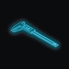 Poster - Neon blue vernier caliper showing measurement on a dark background, precision measuring instrument
