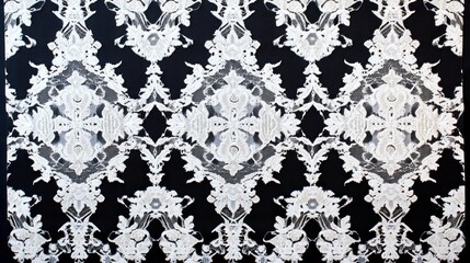 Poster - Elegant White Lace Pattern on Black Fabric Background