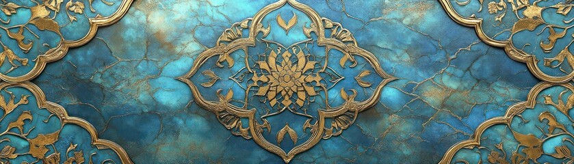Poster - Ornate Gold And Teal Arabesque Design On Marble