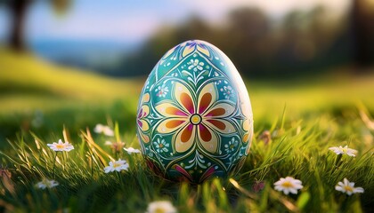 Wall Mural - A beautifully hand-painted Easter egg with intricate floral patterns, symbolizing spring and tradition.
