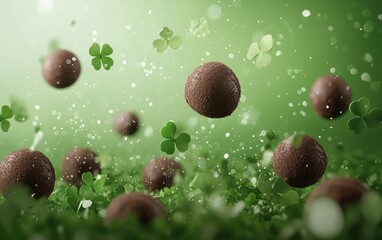 Canvas Print - Hovering Belgian chocolate truffles with cocoa dusting, Saint Patricks Day mockup