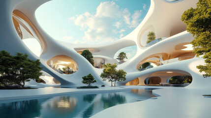 Poster - white abstract futuristic curvy geometric shape 3d render illustration