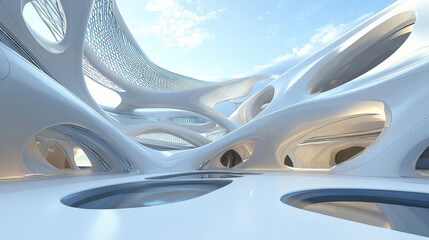 Poster - white abstract futuristic curvy geometric shape 3d render illustration