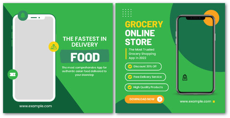 food delivery and grocery online store app promotion marketing banner