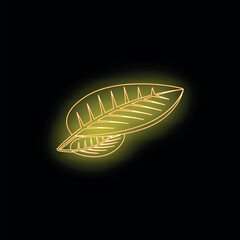 Poster - Neon yellow glowing leaf on dark background representing nature, ecology, and sustainability
