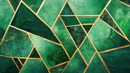 Poster - Abstract Green Geometric Pattern with Gold Accents