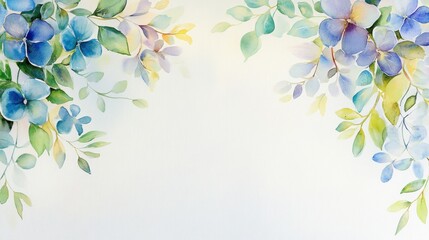 Aufkleber - Watercolor Painting of Blue Flowers and Green Leaves