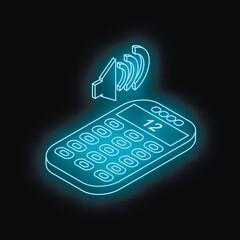 Poster - Neon blue calculator emitting sound waves, representing concepts like audio calculations, sound engineering, and digital music production