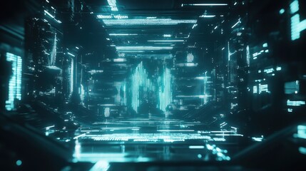 Poster - Futuristic Digital Cityscape Neon Lightscape Abstract