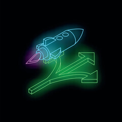 Poster - Business strategy concept with a neon rocket launching and choosing its path