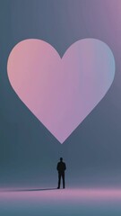 Poster - A minimalist surreal scene with a lone figure standing beneath a heart shape merging into the landscape,