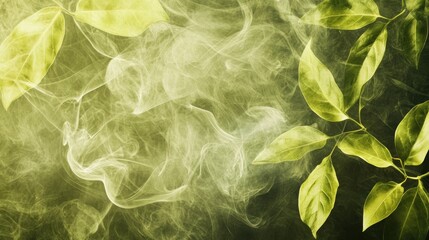 Poster - Green Leaves Enveloped in Misty Vapor