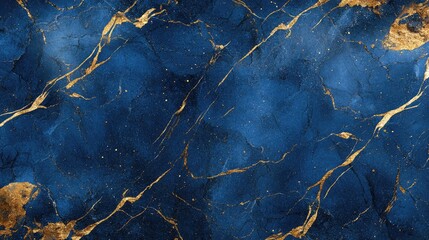 Fototapete - Elegant blue watercolor texture with golden veins and marble cracks, combining luxury and artistry for an exquisite and high-end visual appeal