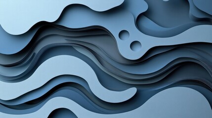 Aufkleber - Abstract Blue Layered Paper Wave Design