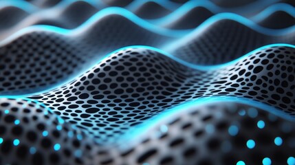 Aufkleber - Abstract Wavy Surface with Perforated Pattern and Blue Glowing Lines