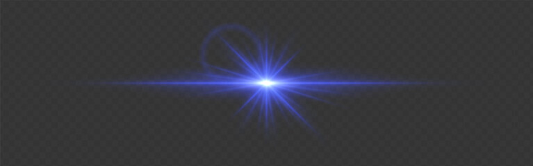 Wall Mural - bright blue glowing light flare with horizontal lens flare effect. transparent background. abstract 