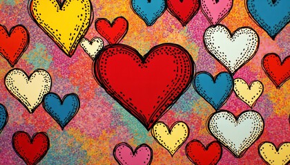 Wall Mural - abstract illustration for Valentine's Day celebration, many hearts on colorful background, bright and cheerful