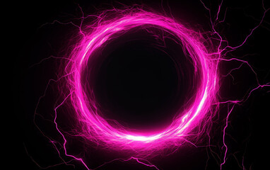 Poster - lightning round frame portal on black background	