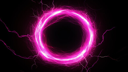 Poster - lightning round frame portal on black background	