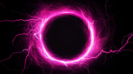 Poster - lightning round frame portal on black background	