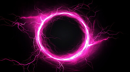 Poster - lightning round frame portal on black background	