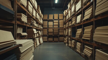 Aufkleber - Wooden planks stacked high in warehouse storage
