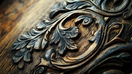 Poster - Intricate Wood Carving Detail Showing Floral Design