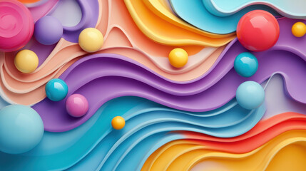 Poster - Colorful abstract waves with glossy spheres create vibrant design