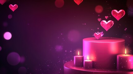 Leinwandbilder - Sophisticated 3D Valentine's background with a vibrant pink podium, glowing love symbols, and a seamless gradient mesh in soft hues